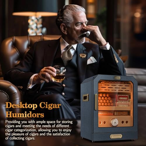 Cigar Humidor, Lighted Control Magnetic Door Desktop Cigar Humidor Cabinet