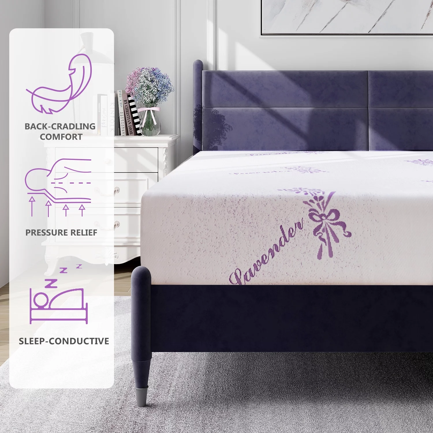 10 inches Queen Mattress,Memory Foam Mattress Bed in a Box with Lavender Infusion,Made in USA