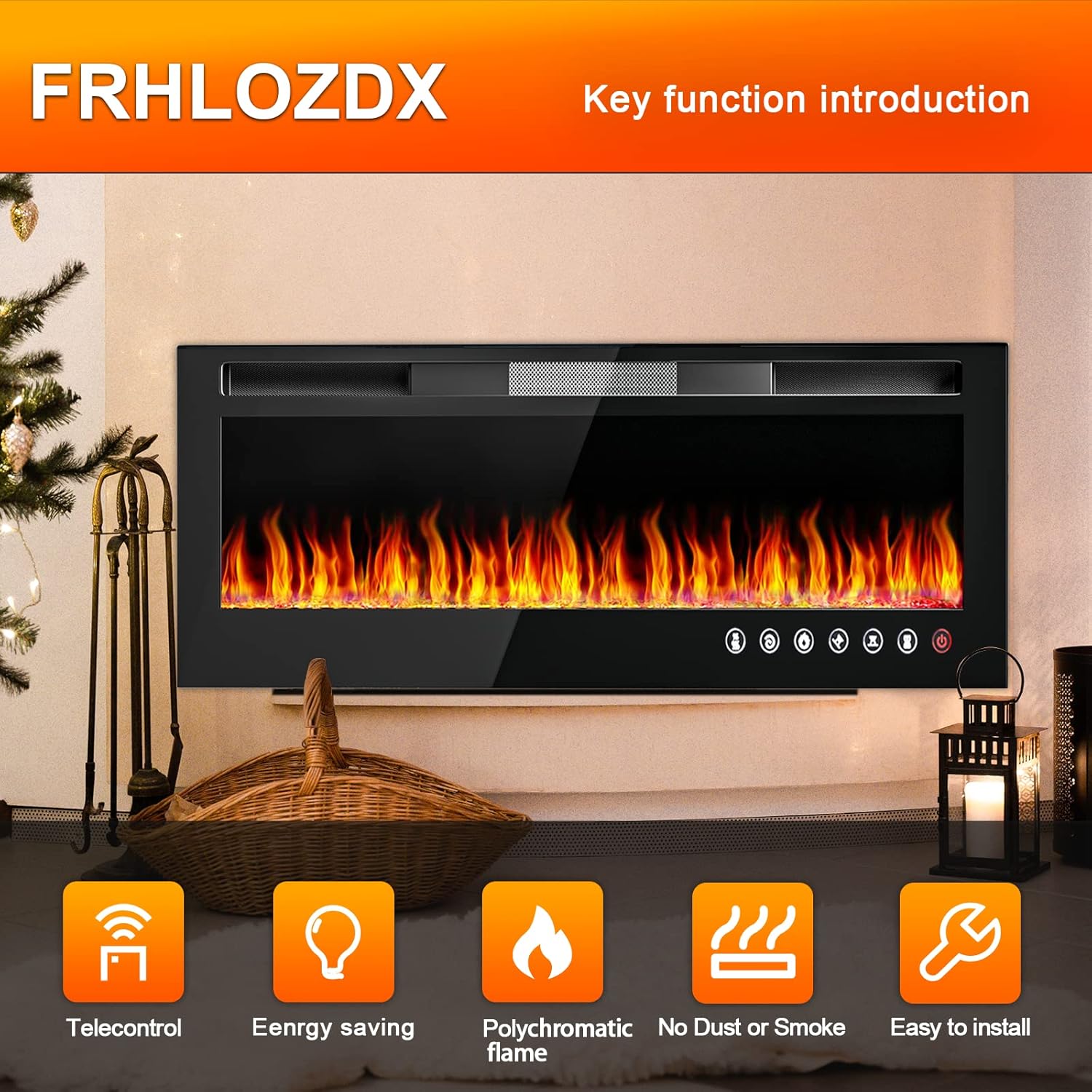 Frhlozdx 50" Inch Electric Fireplace in-Wall Recessed and Wall Mounted Fireplace,Linear Fireplace with Multicolor Flame,Ultra-Thin Fireplace Heater