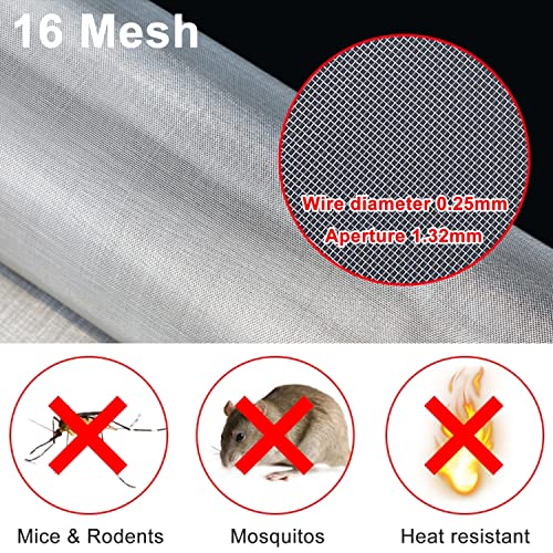 IBOWZ Stainless Steel Woven Wire Mesh 16 Mesh Metal Woven Mesh, Stainless Steel Air Vent Mesh, Filter Screen Sheet Perfect for Cabinet