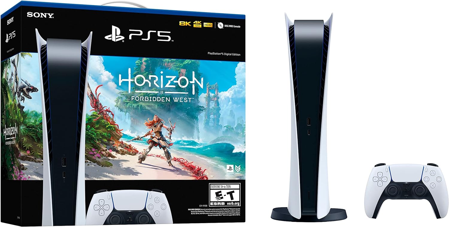 Sony PS5 Playstation 5 Digital Edition Console Horizon Forbidden West Bundle - 16GB GDDR6 Memory, Ultra-High Speed 825GB SSD, WiFi 6, Bluetooth 5.1