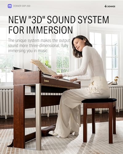 Donner DDP-100 88-Key Weighted Action Digital Piano, Beginner keyboard piano Bundle with Furniture Stand, Power Adapter, White