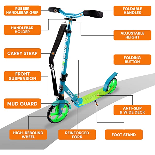 Hurtle Scooter &ndash; Scooter for Teenager &ndash; Kick Scooter &ndash; 2 Wheel Scooter with Adjustable T-Bar Handlebar &ndash