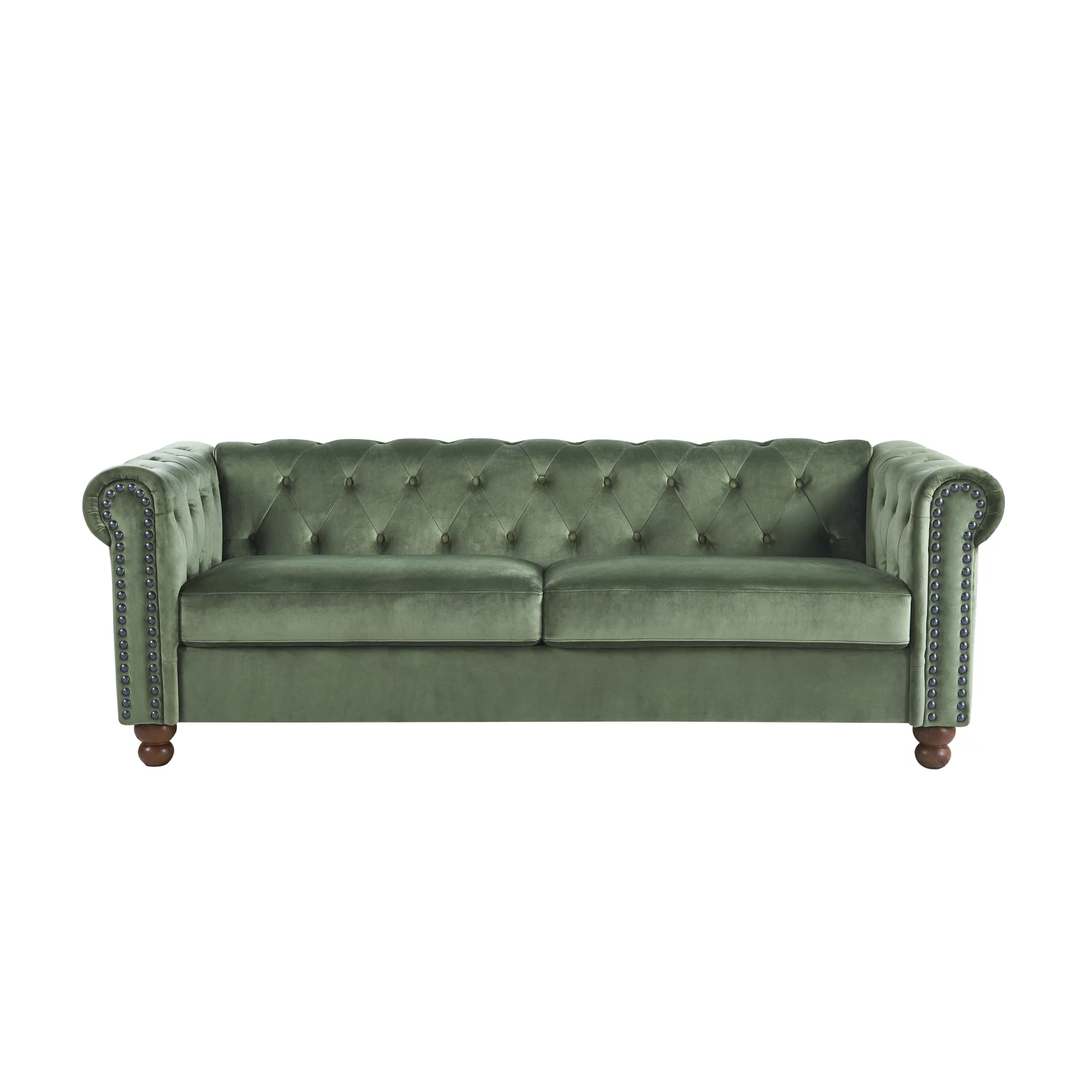 Classic Traditional Living Room Upholstered Sofa with high-tech Fabric Surface/ Chesterfield Tufted Fabric Sofa Couch, Large-Green