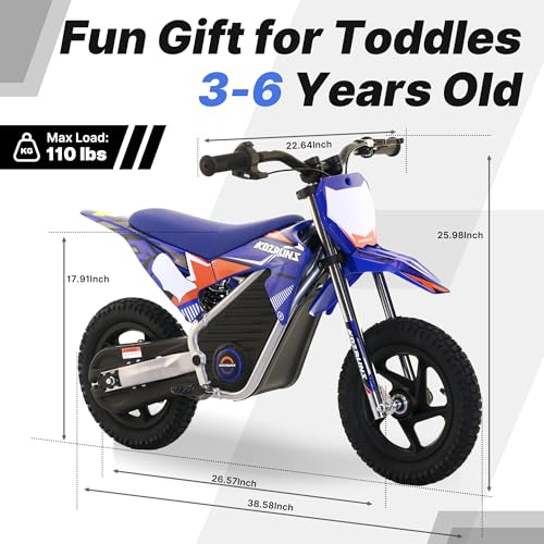 OLALA 36V Electric Dirt Bike for Kids Aged 4-8, Brushless 350W Racing Grade Electric Motorcycle, Up to 18.6MPH & 3 Speed Settings, Dual Disc Brakes