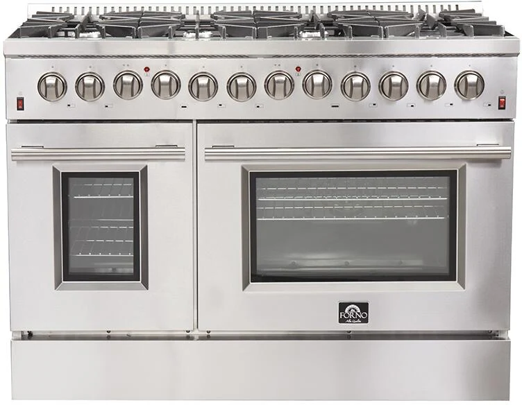 Forno 48 Inch Galiano Gas Burner and Electric Oven Range in Stainless Steel with 8 Italian Burners, FFSGS6156-48