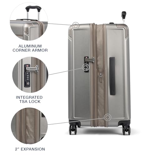 Travelpro Platinum Elite Hardside Expandable Carry on Luggage, 8 Wheel Spinner, TSA Lock, Hard Shell Polycarbonate Suitcase, Metallic Sand
