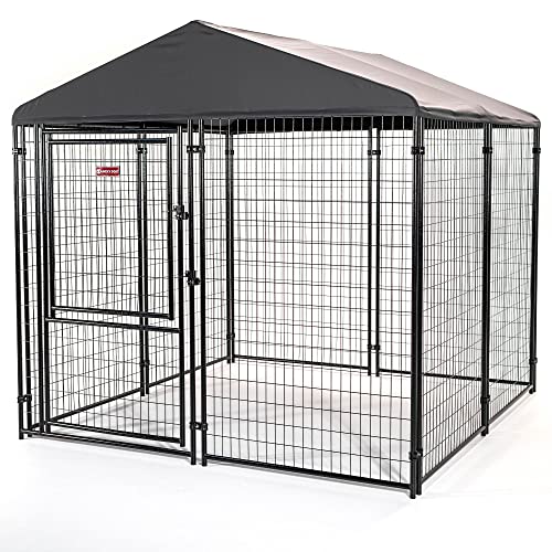 Stay Series 4 by 4 by 4.3 Feet Studio Jr. Black Powder Coat Steel Frame Outdoor Dog Kennel with Waterproof Canopy Roof and Gate Door, Khaki