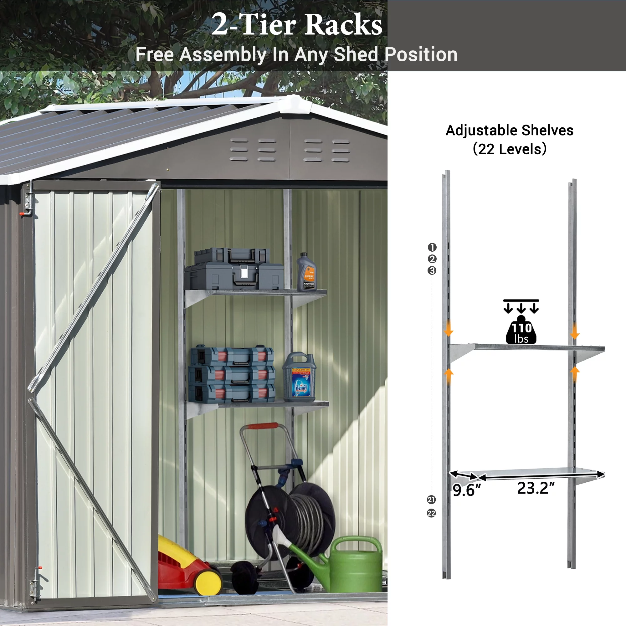 Sesslife 8' x 6' Outdoor Storage Shed, Patio Galvanized Steel Metal Shed with Lockable Doors and Adjustable Shelves