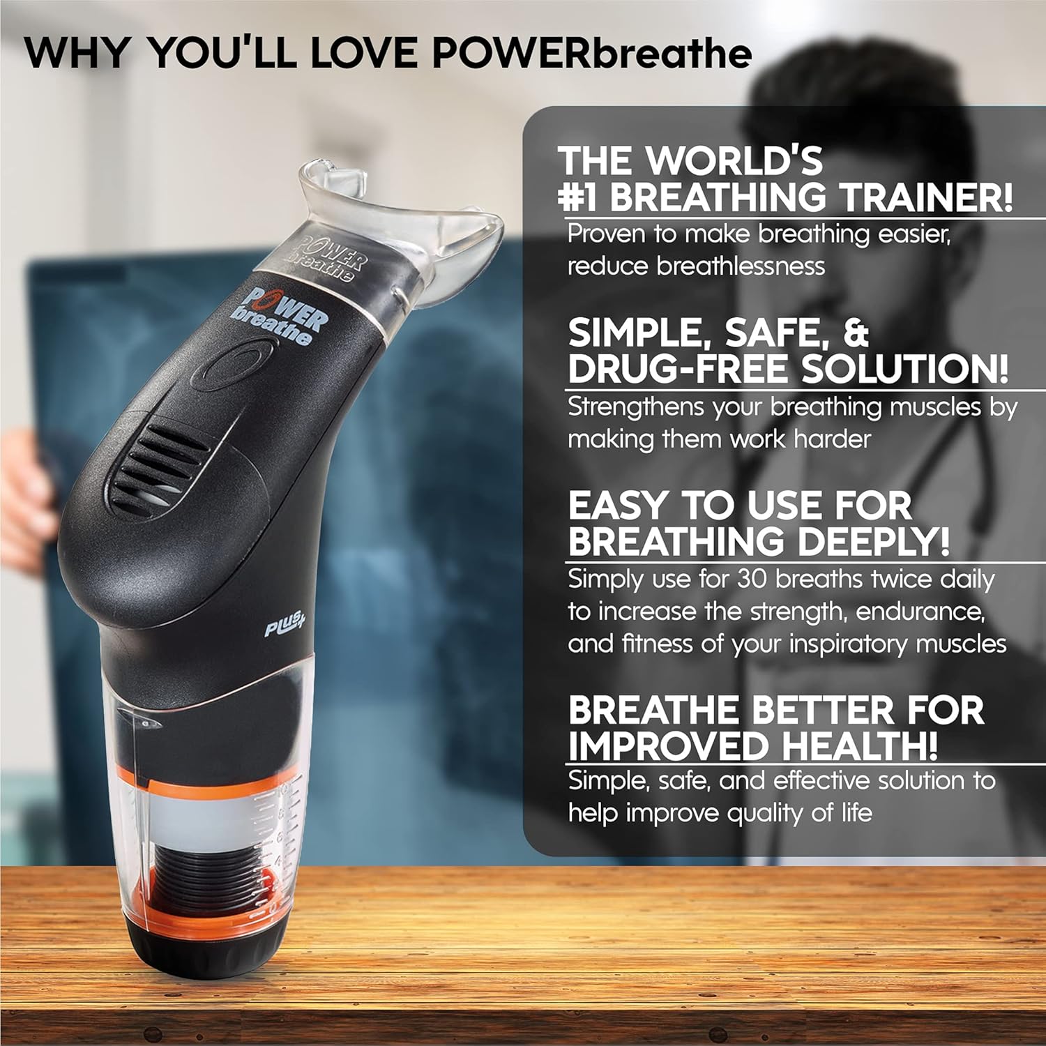POWERbreathe - Breathing Exercise Device, Breathing Trainer and Therapy Tool to Strengthen Breathing Muscles and Help Lung Capacity