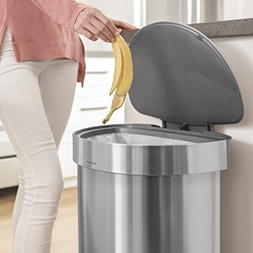 simplehuman 45 Liter / 12 Gallon Semi-Round Automatic Sensor Trash Can, Brushed Stainless Steel