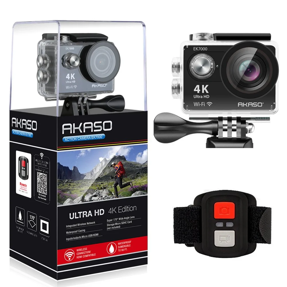 AKASO EK7000 Action Camera 4K Ultra HD 12MP Sport Camera Underwater Waterproof Cameras with Wide View Angle-Black