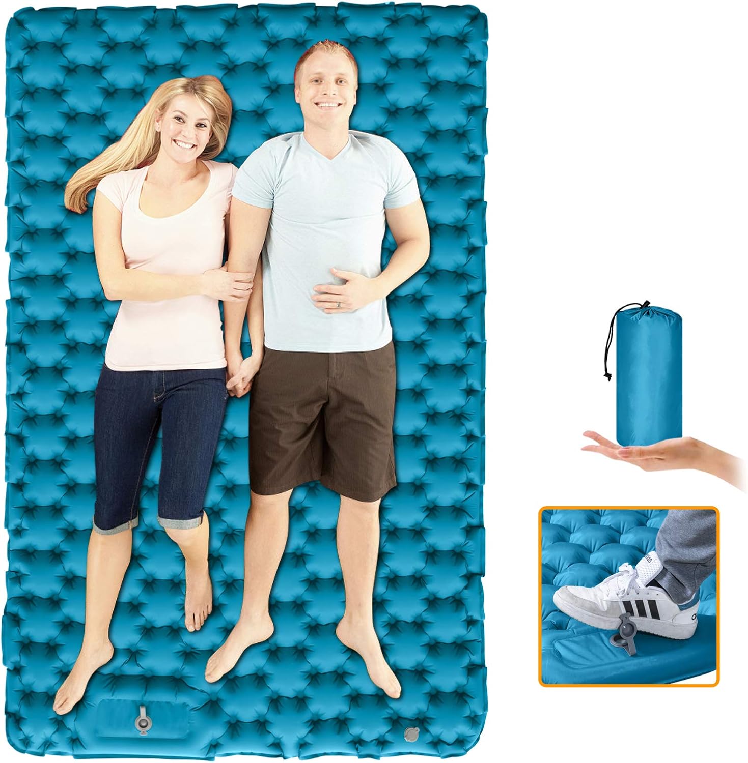 Double Camping Pad-SUPIPRO Camping Mattress 2 Person Self Inflating Sleeping pad with Built-in Foot Press