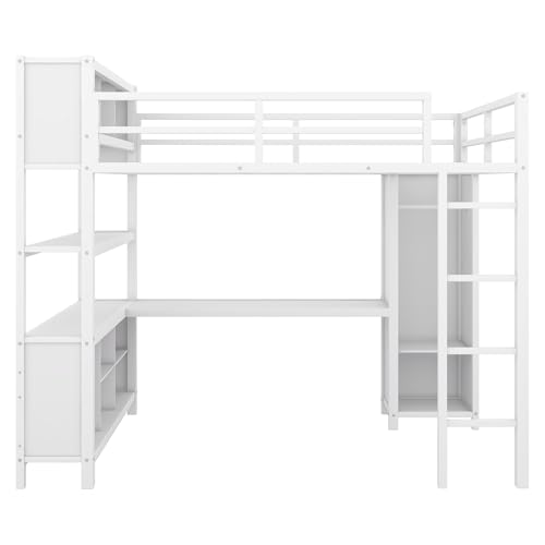 Queen Size Modern Metal Loft Bed with Wardrobe and L-Shaped Desk,Storage Cubes and Shelves,for Kids Teens Adults Bedroom Use (Black#h, Queen)