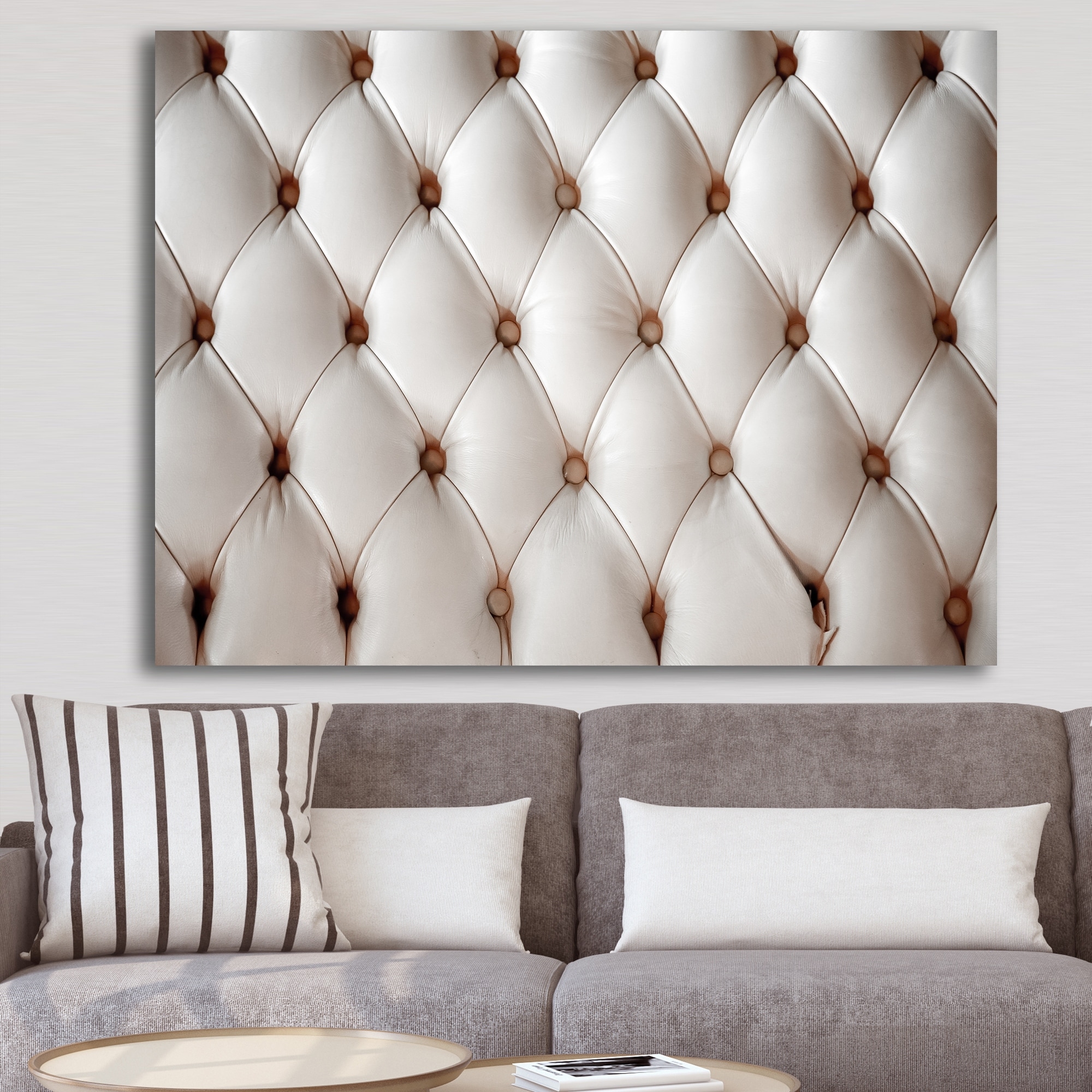DESIGN ART Designart "Diamond Shaped Leather Couch" Modern & Contemporary Canvas Artwork Print - Multi-color 44 in. wide x 34 in. high