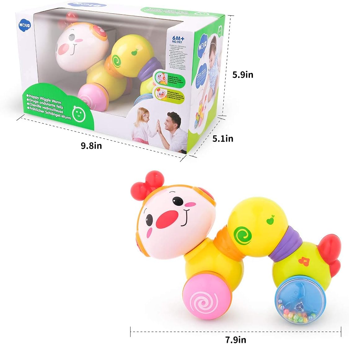 BABYFUNY Baby Learning Toys 6 to 12 Months - Press and Go Baby Crawling Toys - Light up Music 6 Month Toys - Baby Toys 12-18 Months