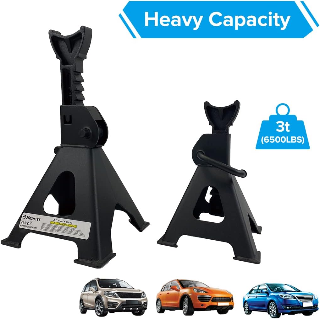 Donext Jack Stand 6 Ton Capacity Steel, Self-Locking Lifting Design Heavy Duty Jack Stands for Auto Vehicle Truck SUV, 1 Pair, Black