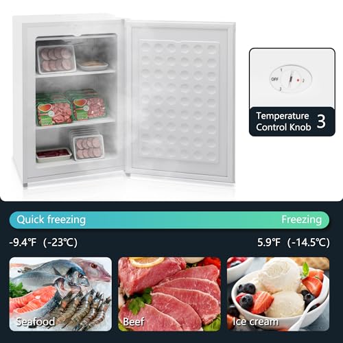 HOMCOM Upright Freezer, 3.0 Cubic Feet Compact Mini Freezer with Reversible Single Door and Adjustable Thermostat, Small freezer for Home, Dorm