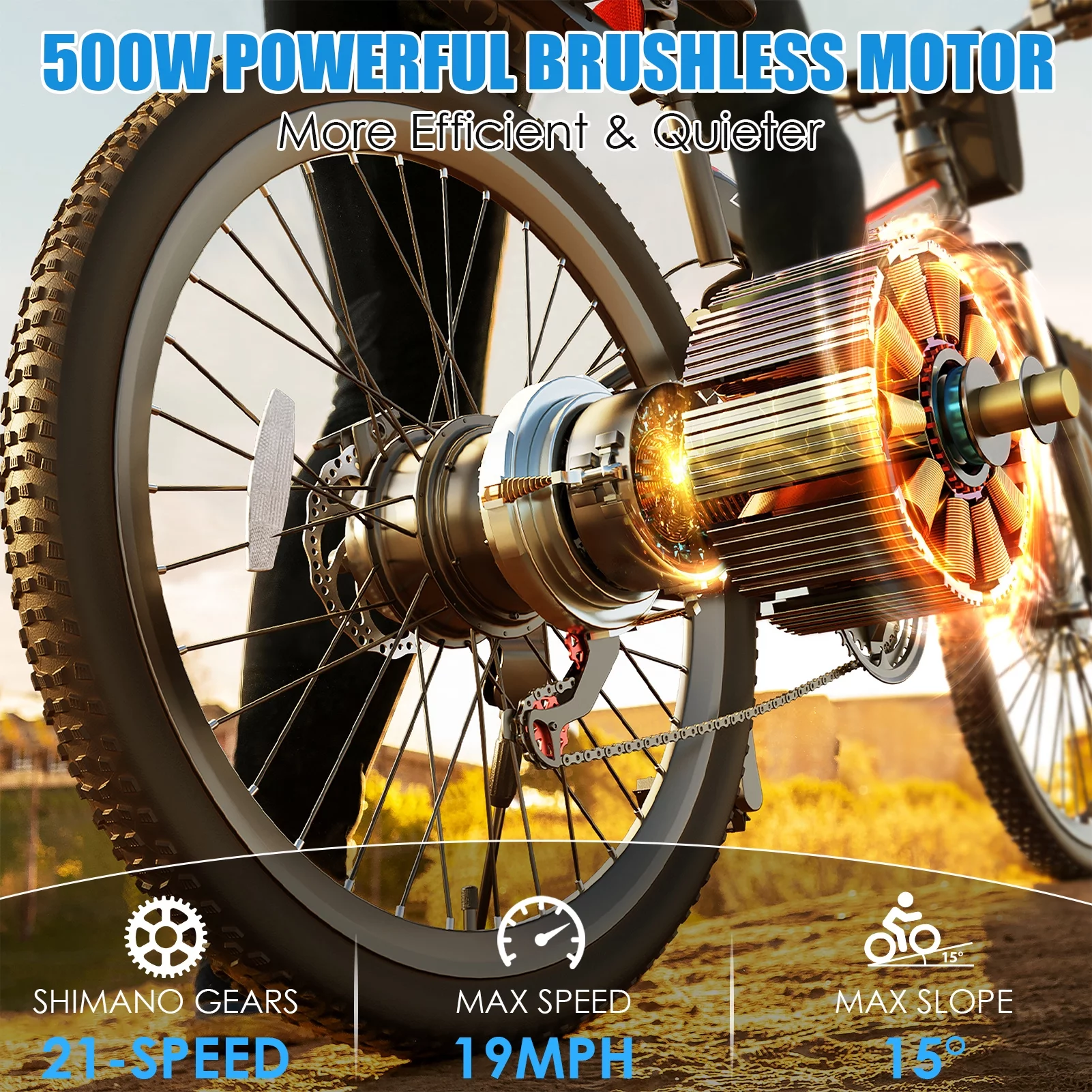 Elifine 500W 26" Electric Bike Folding Electric Mountain Bike for Adults, 48V 7.8Ah Battery Foldable Ebike, 21 Speed