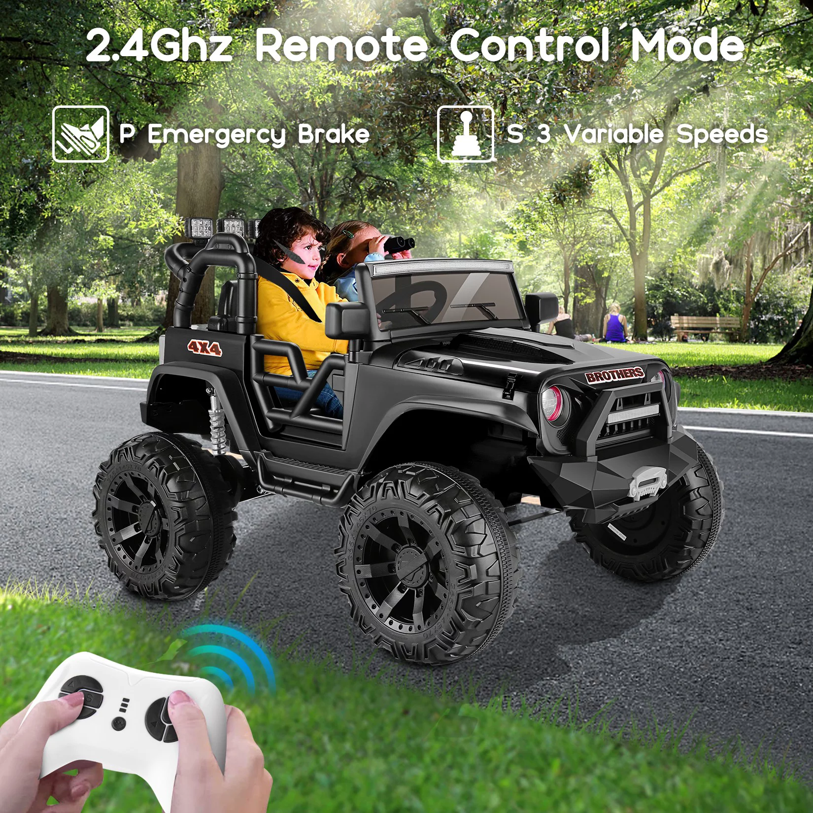 Funcid 24V 2-Seater Kids Ride on Car Truck, 9AH Battery Powered Toy Car with 2x200W Powerful Engine, Parent Remote Control, Large Wheels