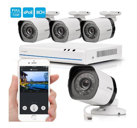Zmodo 8 Channel NVR 4 720p HD Security Camera Smart PoE System No Hard Drive