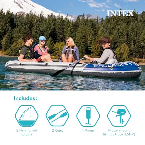 INTEX Excursion Inflatable Boat Series: Includes Deluxe 54in Boat Oars and High-Output Pump – SuperTough PVC – Adjustable Seats with Backrest –