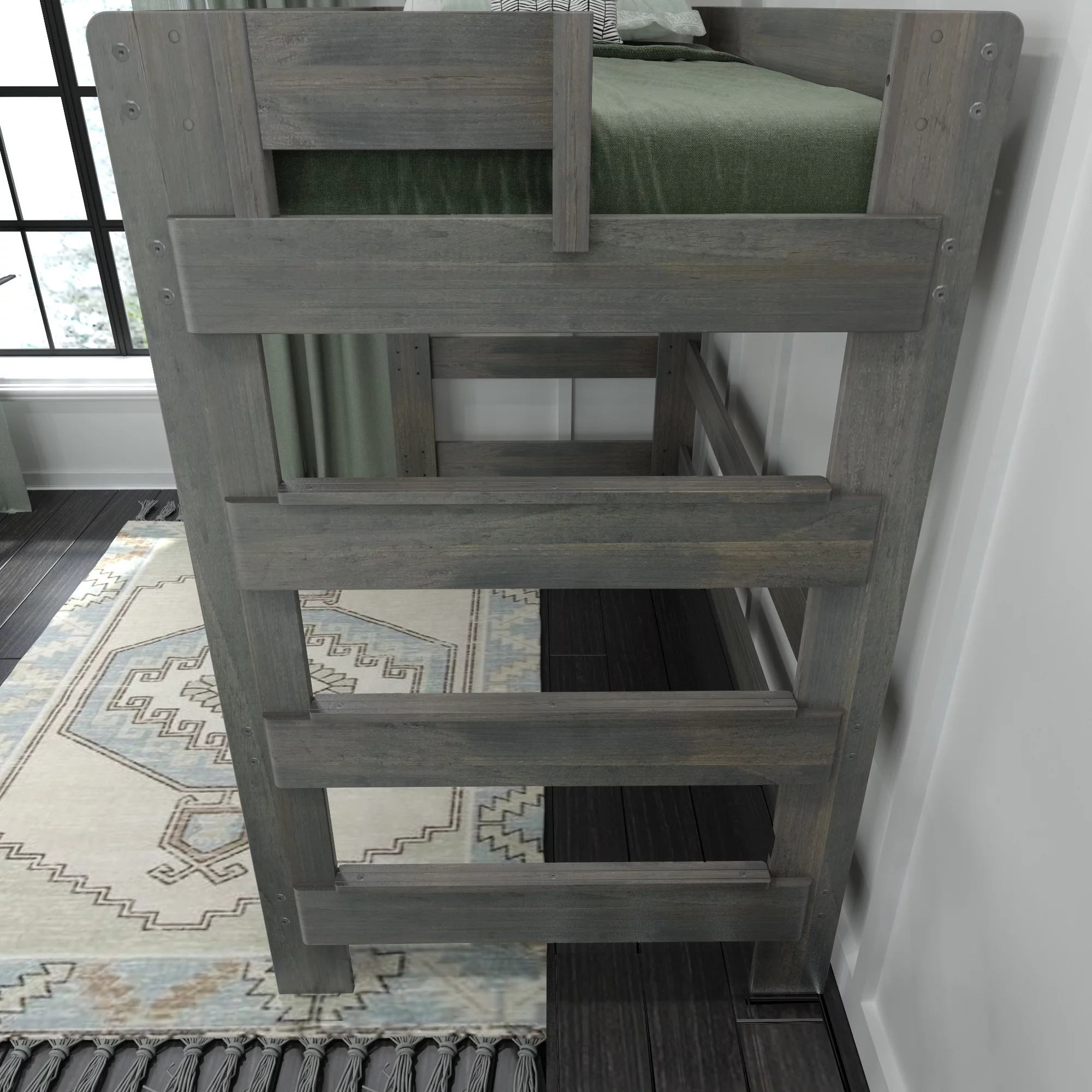 Max & Lily Modern Farmhouse High Loft Bed, Solid Wood Twin Loft Bed Frame for Kids, Driftwood