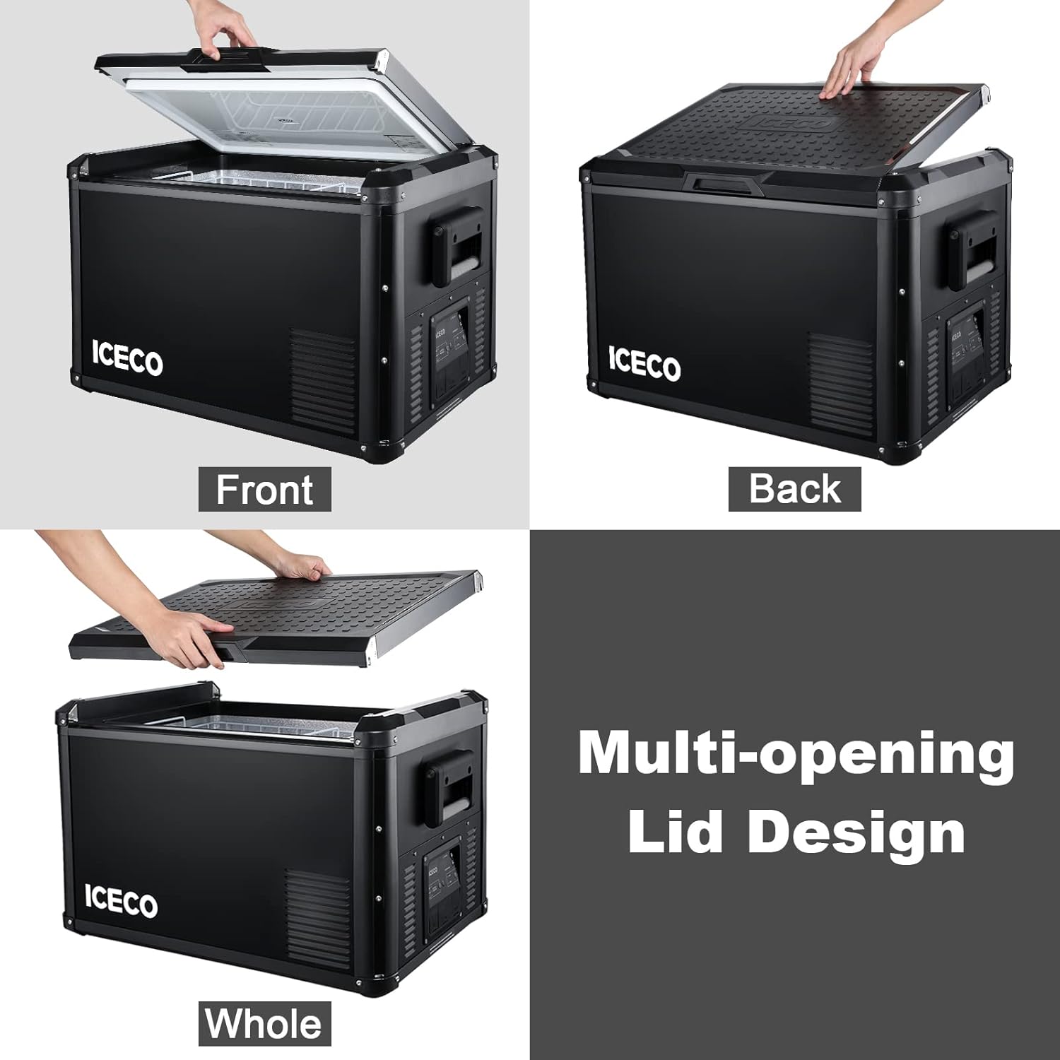 ICECO VL45 ProS Portable Refrigerator, Multi-directional Lid, Dual USB & DC 12/24V, AC 110-240V, 45L Steel Compact Refrigerator Powered by SECOP