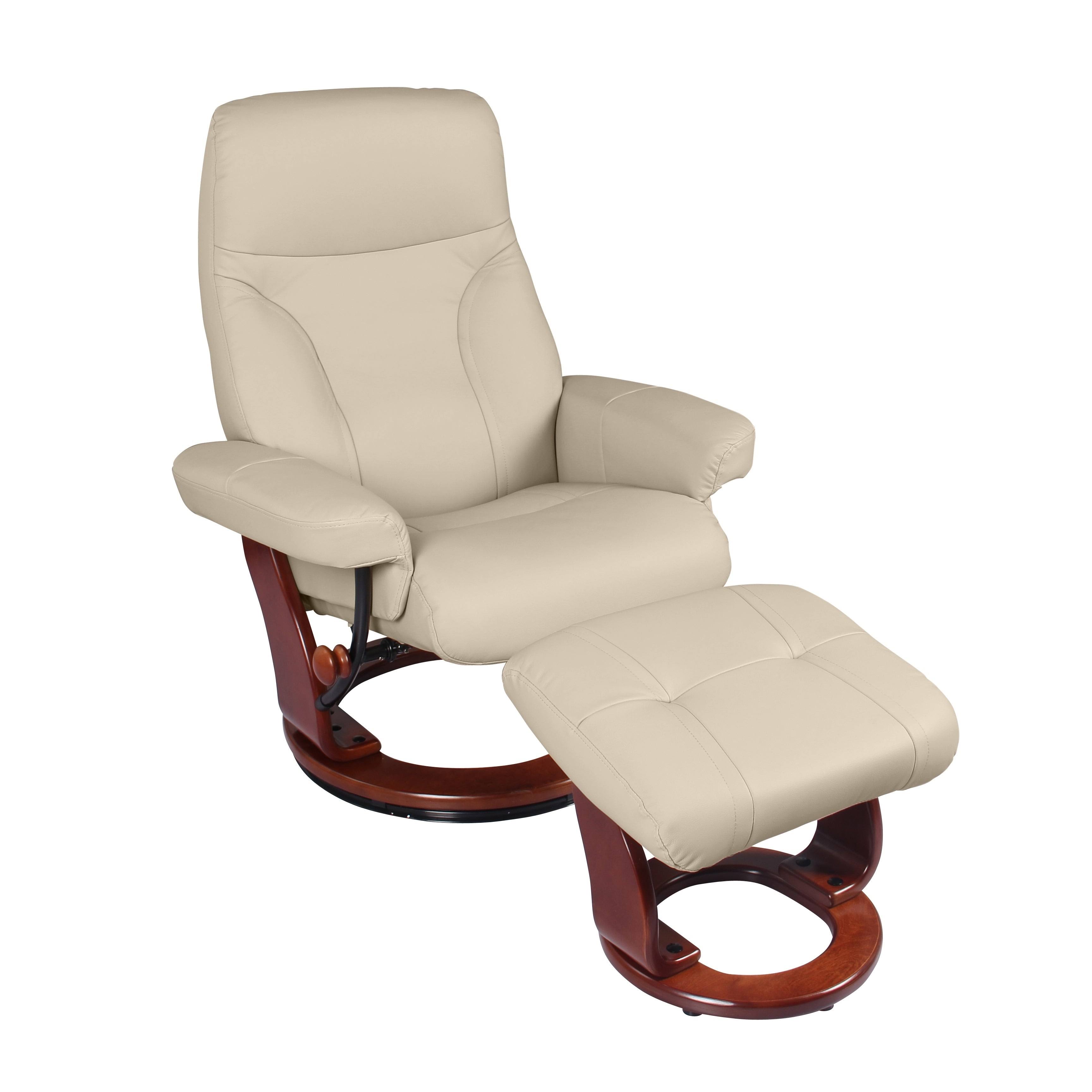 Almond Leather Recliner and Ottoman (Taupe)