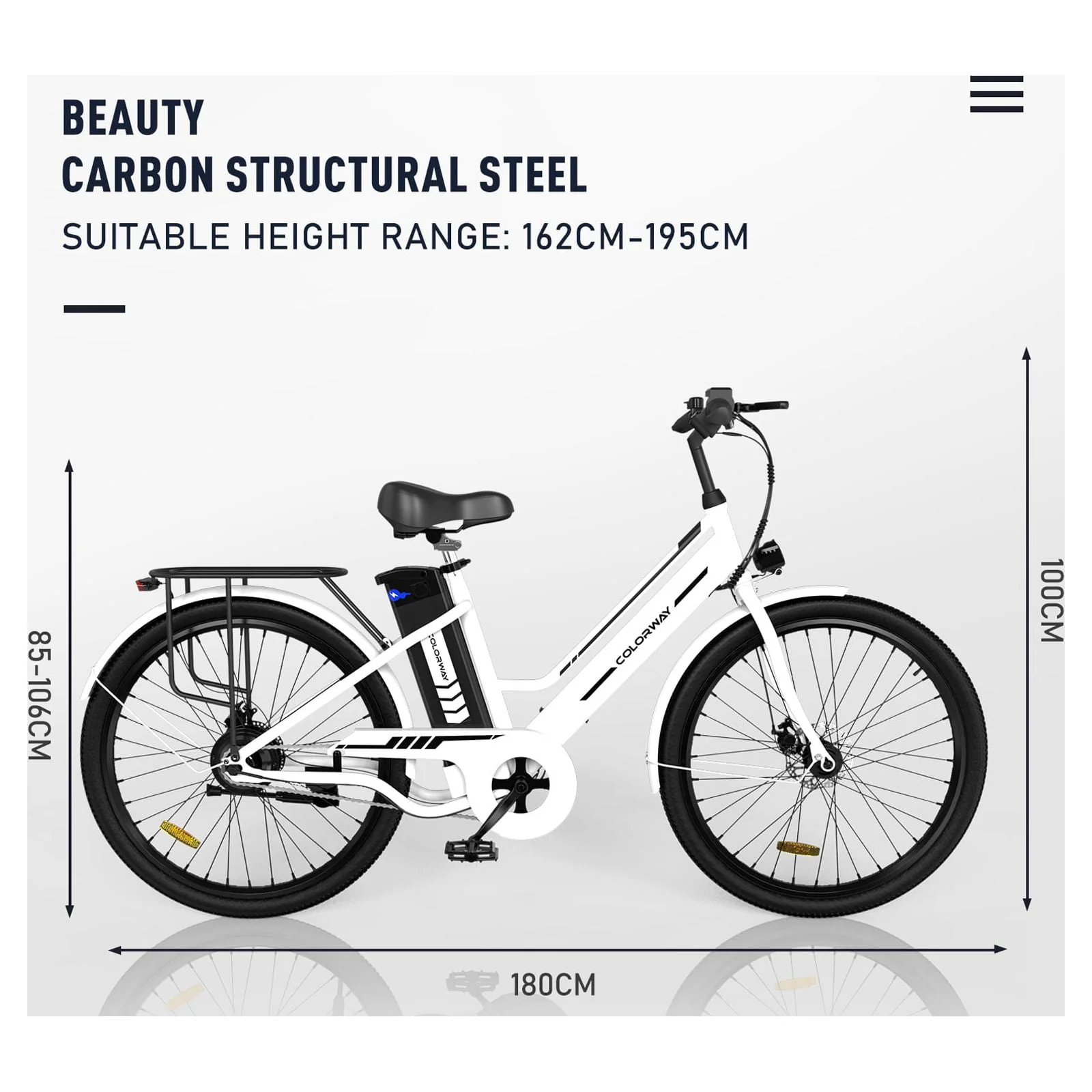 COLORWAY 26 Electric Bike for Woman, 500W Powerful Motor, 36V 12AH Removable Battery E Bike, , Max. Speed 19.9MPH Electric Bicycle