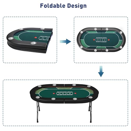 COLOR TREE Foldable Blackjack Poker Table, 84" Premium Texas Hold'em with Cup Holders, Padded Rails, Stylish Blue Design