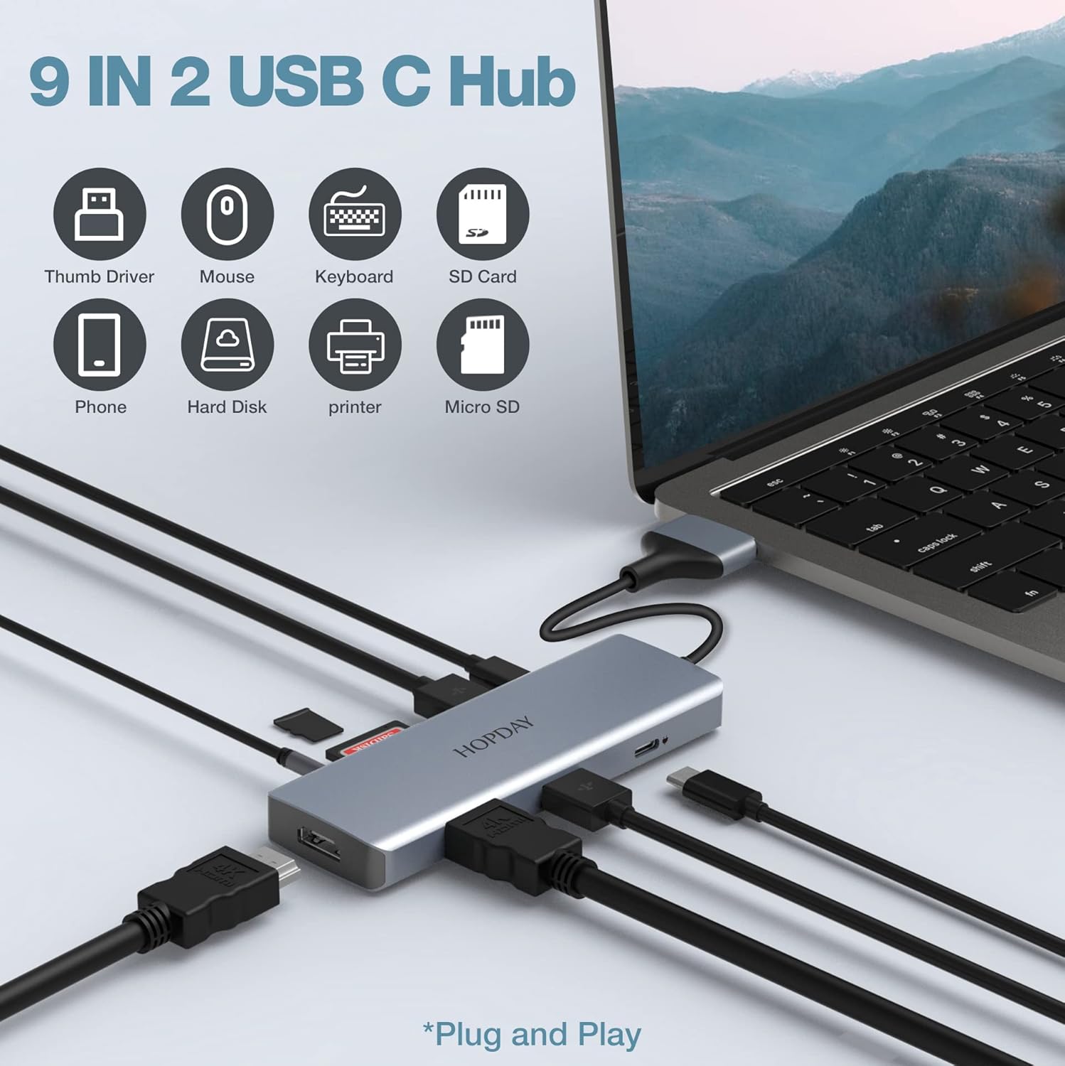 USB C Hub, MacBook Pro Docking Station 9 in 2 USB C Adapter Triple Display with 4K HDMI for MacBook Pro Air Dongle Accessories (100W PD