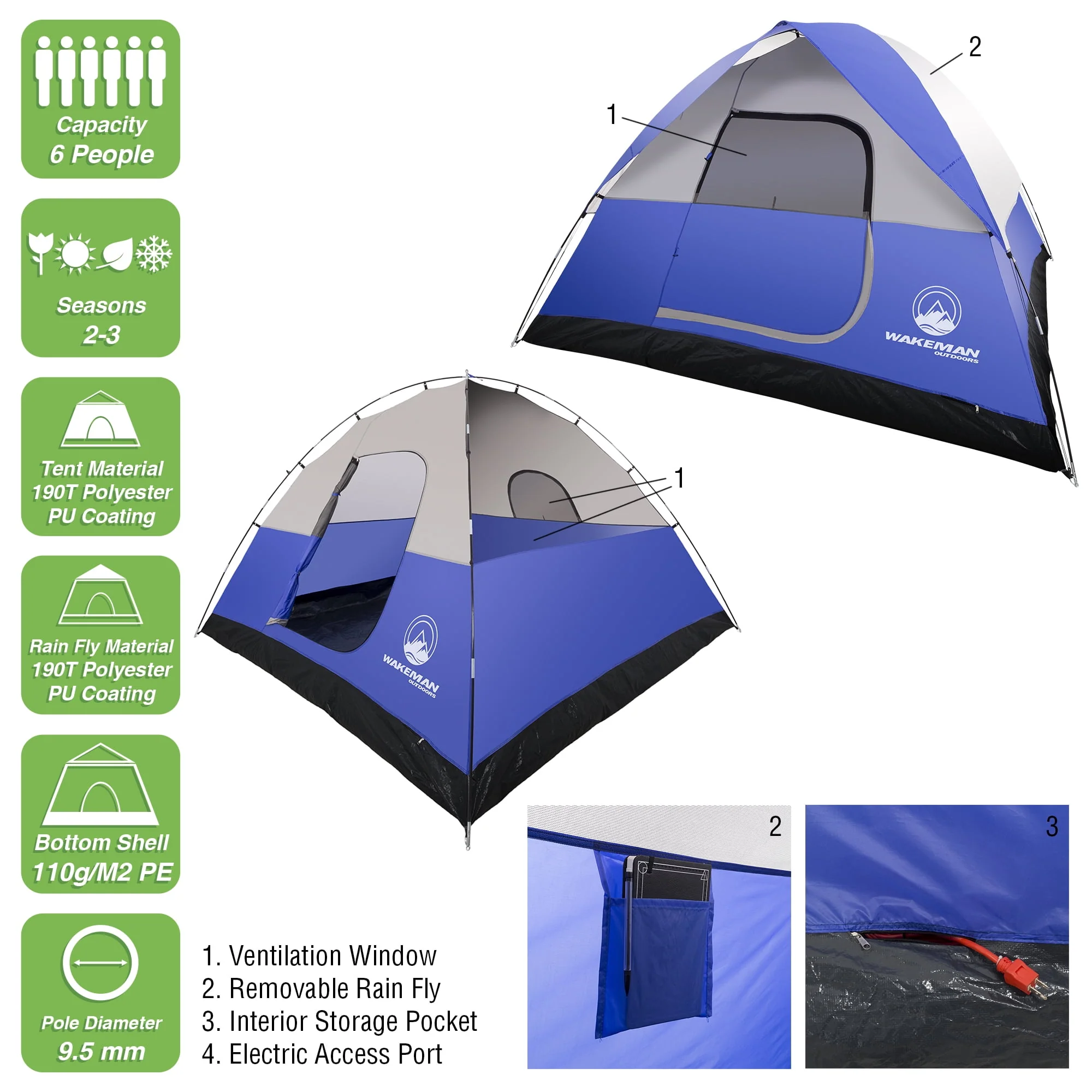 4-Person Tent, Water Resistant Dome Tent for Camping With Removable Rain Fly And Carry Bag, Rebel Bay 4 Person Tent By Wakeman Outdoors