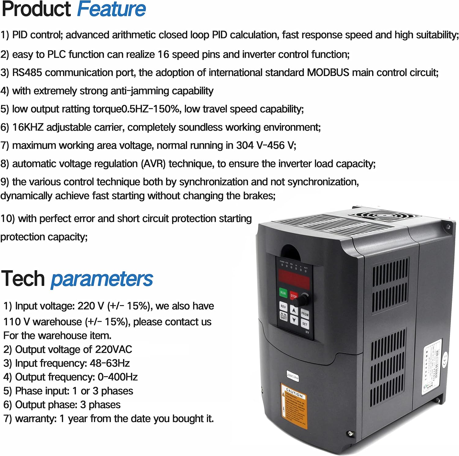 RATTMMOTOR Variable Frequency Drive 2.2KW 220V VFD Drive Inverter Frequency Converter Single Phase Input