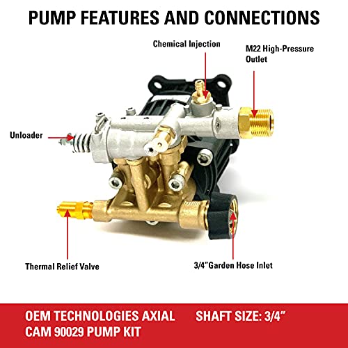 OEM Technologies 90029 Replacement Pressure Washer Pump Kit, 3400 PSI, 2.5 GPM, 3/4" Shaft, Includes Hardware and Siphon Tube