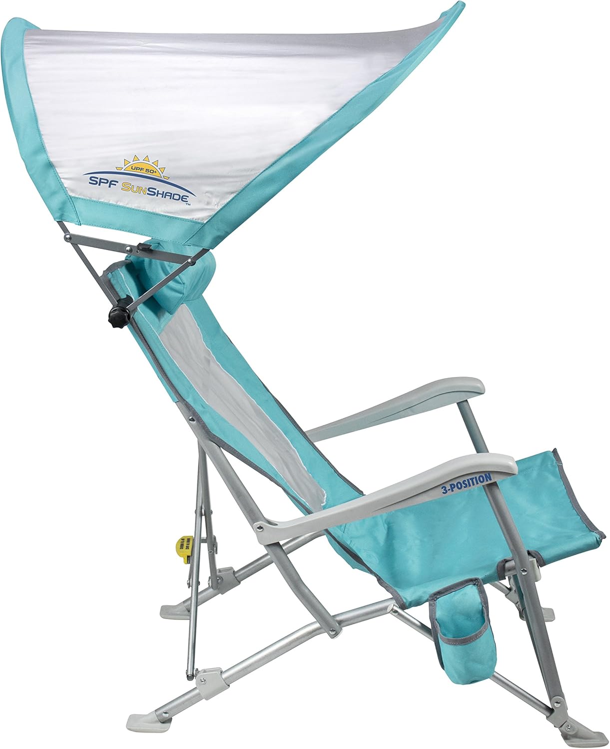 GCI Outdoor Waterside SunShade Folding Beach Recliner Chair with Adjustable SPF Canopy