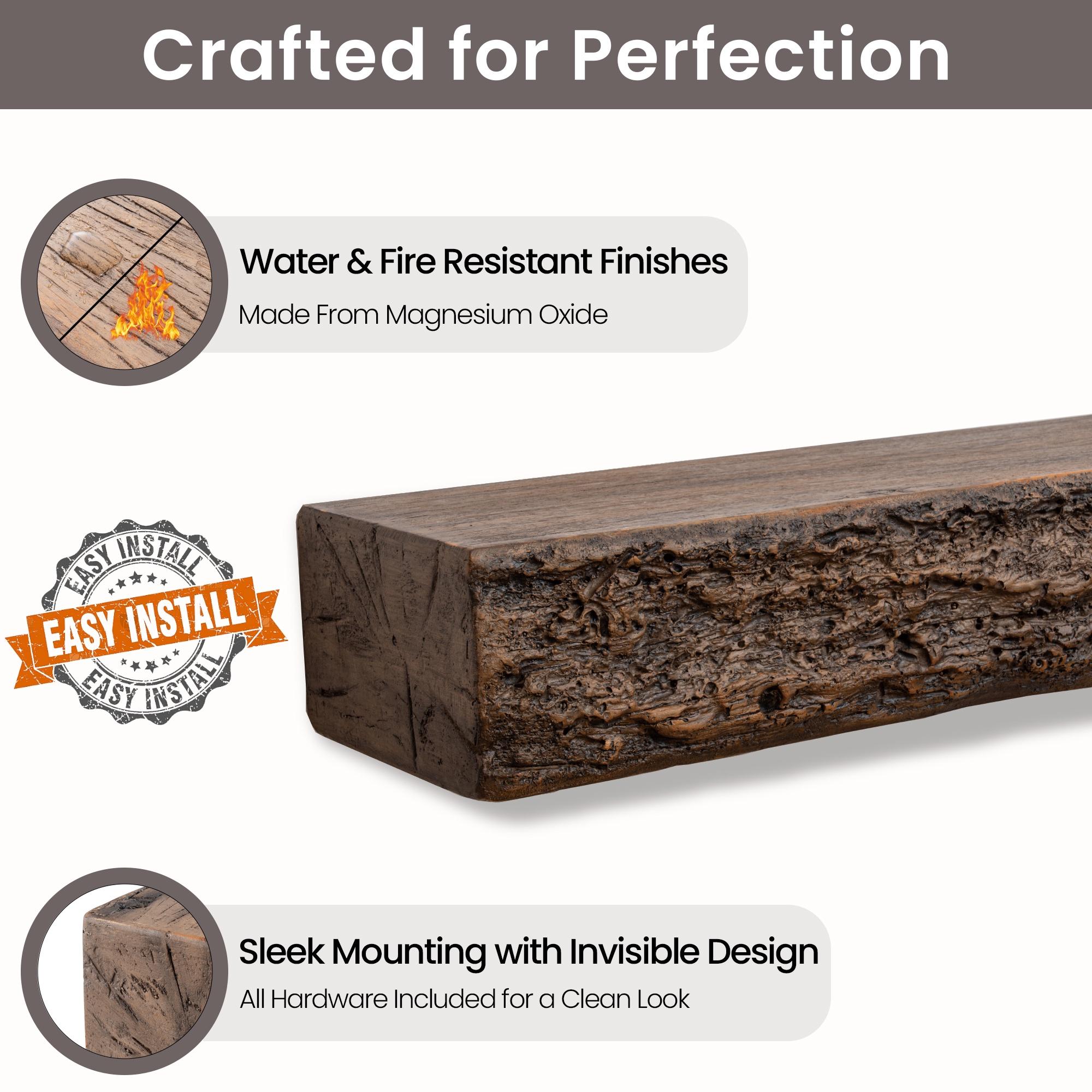 52inch Floating Concrete Fireplace Mantel Shelf,Distressed Brown - Curated Treasures Market