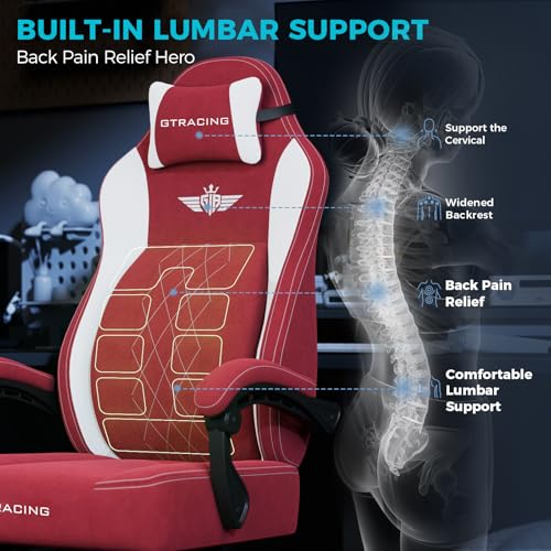 GTPLAYER Big and Tall Gaming Chair Breathable Fabric Computer Chair with Strong Lumbar Support, Comfortable Office Chairs with Pocket Spring Cushion