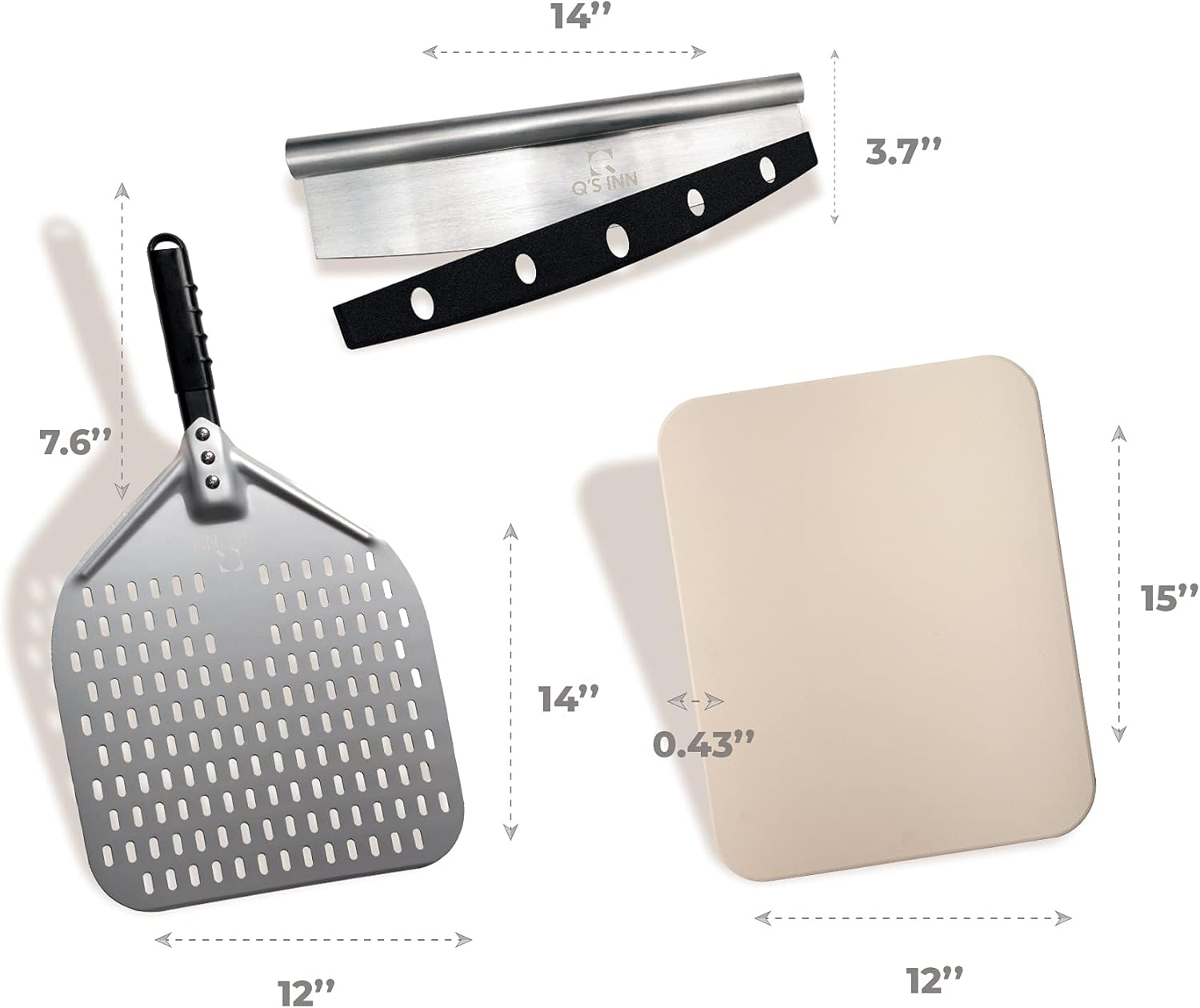 Perforated Pizza Peel 12x14 Inch from Anodized Aluminum Pizza Paddle and Pizza Tuning Peel. The perfect set for your Home Made Pizza by Q's INN. Pack
