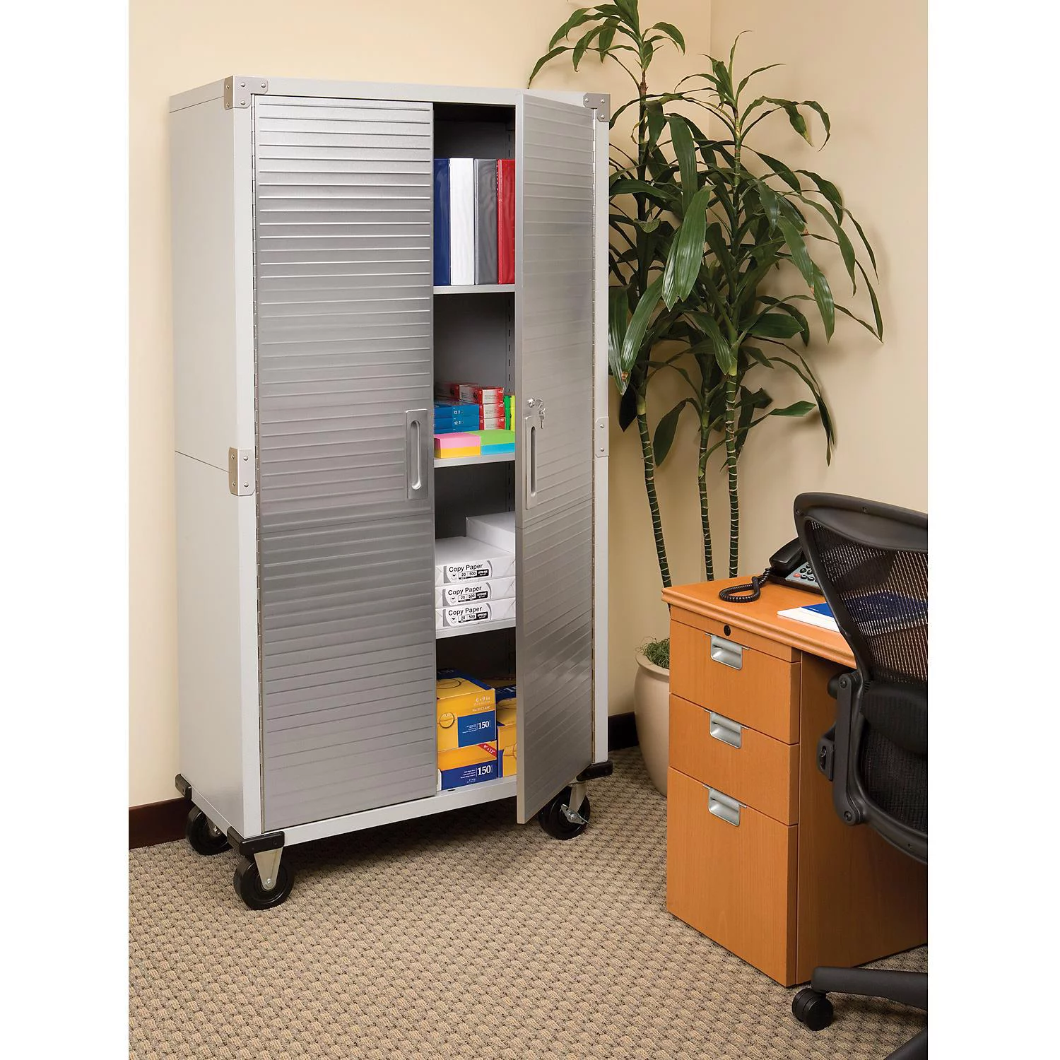 Seville Classics UltraHD Steel Body Lockable Storage Filing Cabinet Organizer Locker Shelving Unit 36" W x 18" D x 72" H, Granite Gray