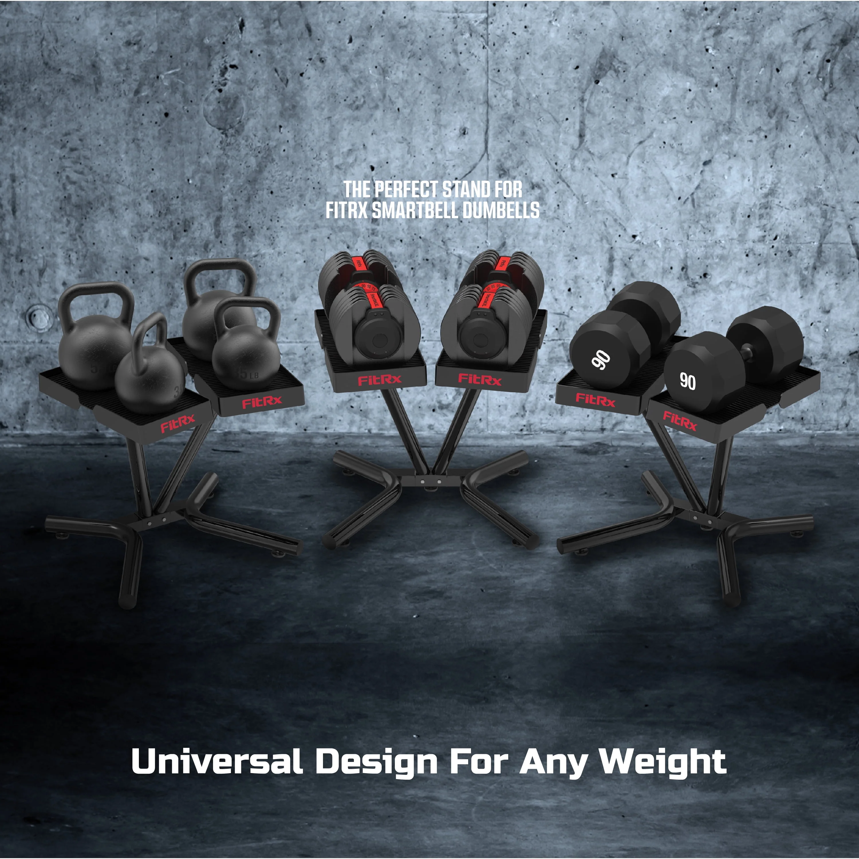 FitRx SmartRack Dumbbell Stand, Dumbbell and Kettlebell Weight Rack Stand for Home Gym