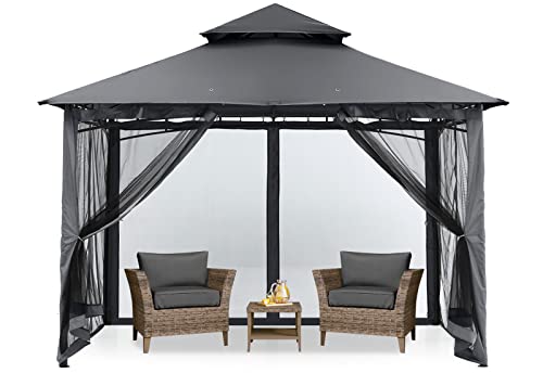 MASTERCANOPY Outdoor Garden Gazebo for Patios with Stable Steel Frame and Netting Walls (11x11,Dark Gray)