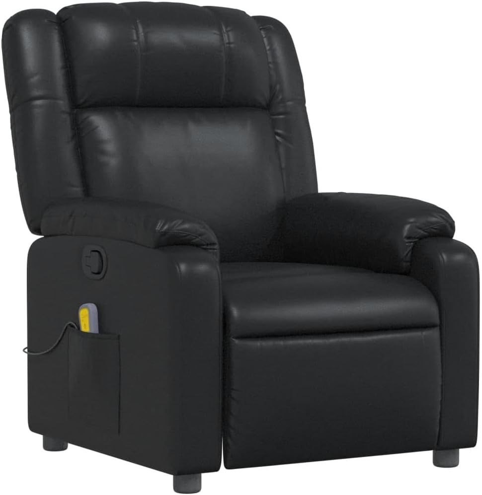 vidaXL Black Faux Leather Massage Recliner Chair - Manual Recline, USB Vibration Massage, Padded Comfort for Living Room or Office