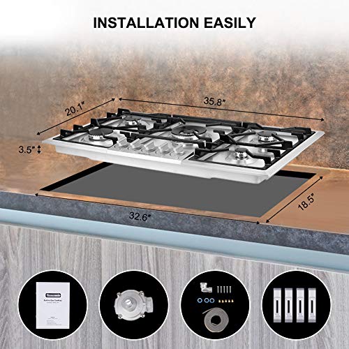 thermomate Gas Cooktop, Recessed Gas Rangetop with High Efficiency Burners