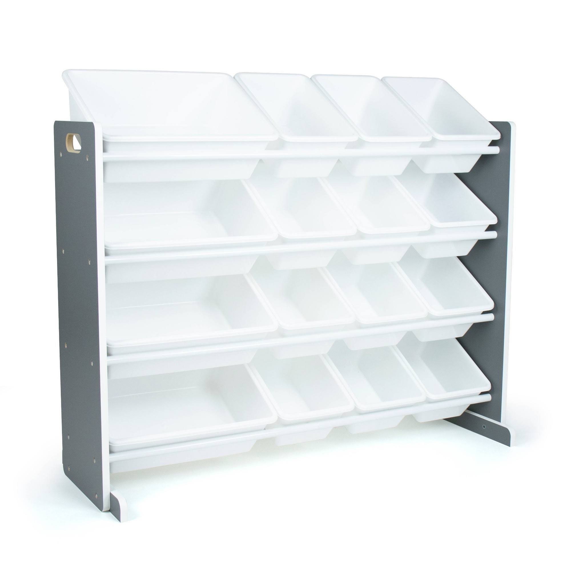 Humble Crew Kids Toy Organizer with 16 Storage Bins, Grey/White