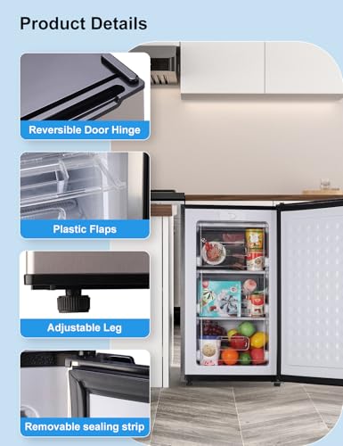 Upright Freezer, 3.2 Cu Ft Mini Small Deep Freezer for 1-2 People, Portable Compact Freezer with 3 Plastic Baffles, 4D Cooling & 40dB Ultra-Quiet
