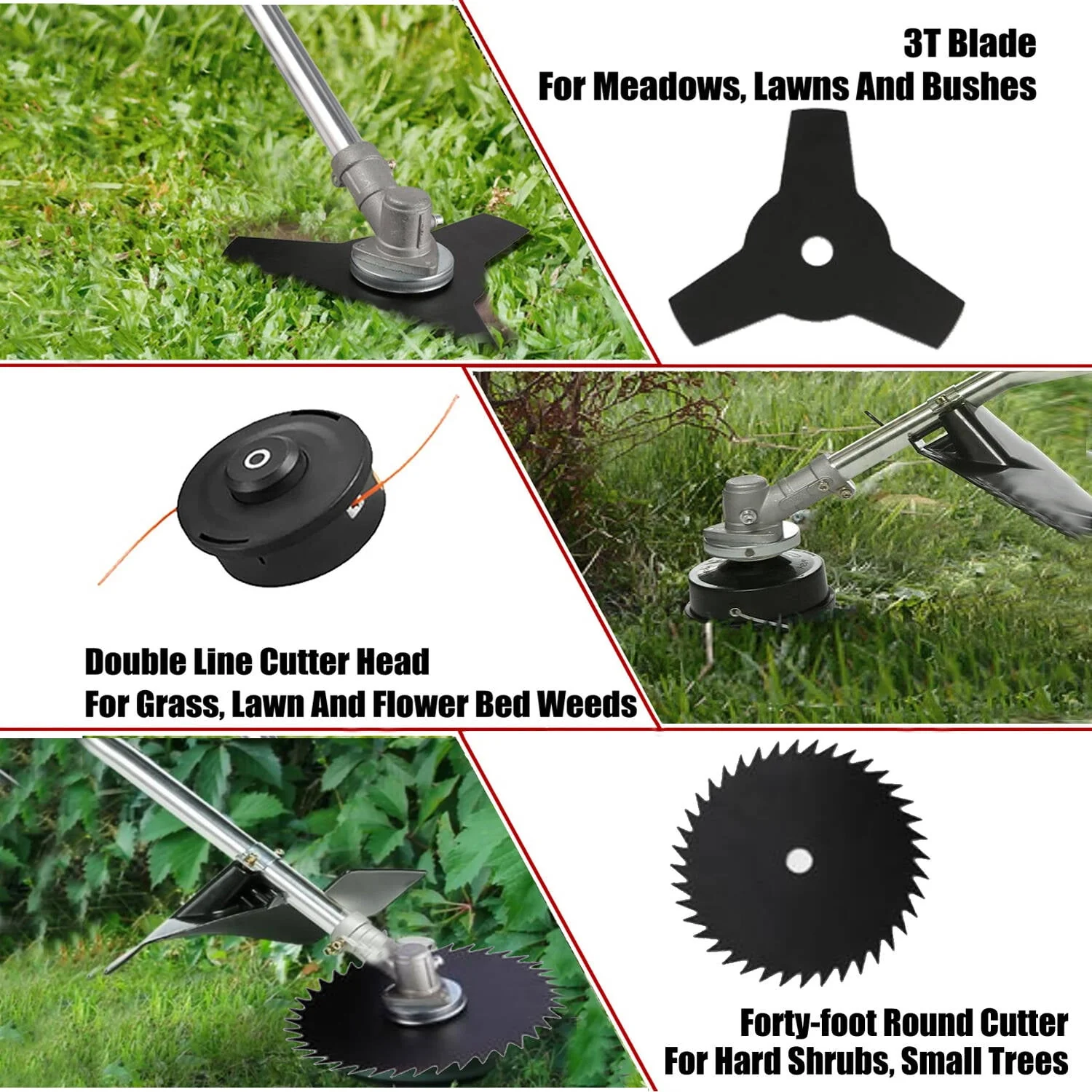 58cc Lawn Mower 4-in-1 Brush Cutter Gas Powered Weed Eater Weed Wacker Adjustable Straight Shaft String Trimmer with 4 Detachable Head for Grass