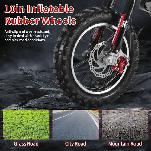 2025 Upgrade 49cc Kids Dirt Bike with Dual Disc Brakes, 2-Stroke 40KM/H Gas Pitbike