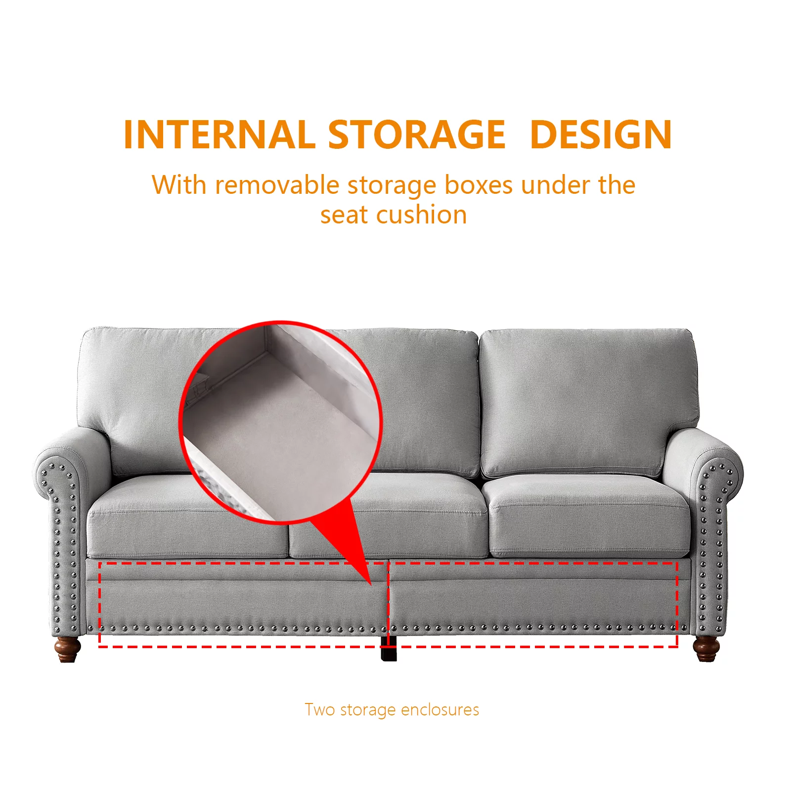 Momspeace 3 Seater Sofa Couch Upholstered Convertible Chaise Sleeper Sofa Chair Linen Fabric&nbsp;Comfy Couch for Living Room - Gray