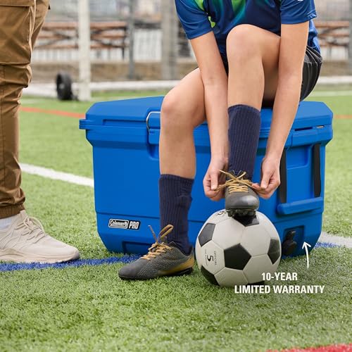 Coleman Pro 55qt Wheeled Ultra-Light Premium Hard Cooler, Extra-Thick Insulation Keeps Ice up to 5 Days, 92-Can Capacity, Heavy-Duty Wheels